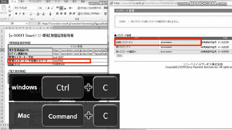 初期パスワード変更画面と加盟店接続情報のキャプチャ